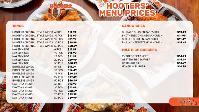 Hooters beer menus