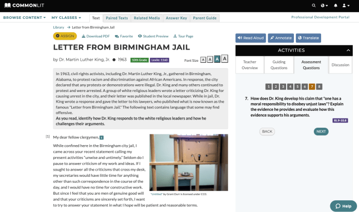 Commonlit letter from birmingham jail assessment answers